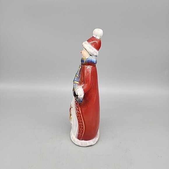 Christmas Winter Ceramic Snowman With A Cardinal Bird Glazed Shiny 8" - Picture 4 of 8